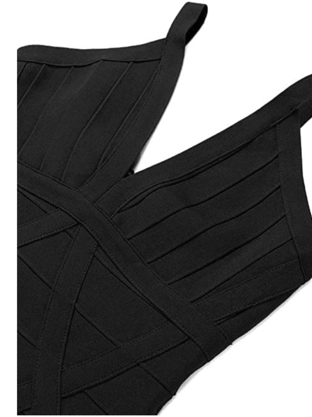 Shoulder Strap Geometric Pattern Spliced Knee Length Bodycon Bandage Dress - M,L - Picture 6 of 8